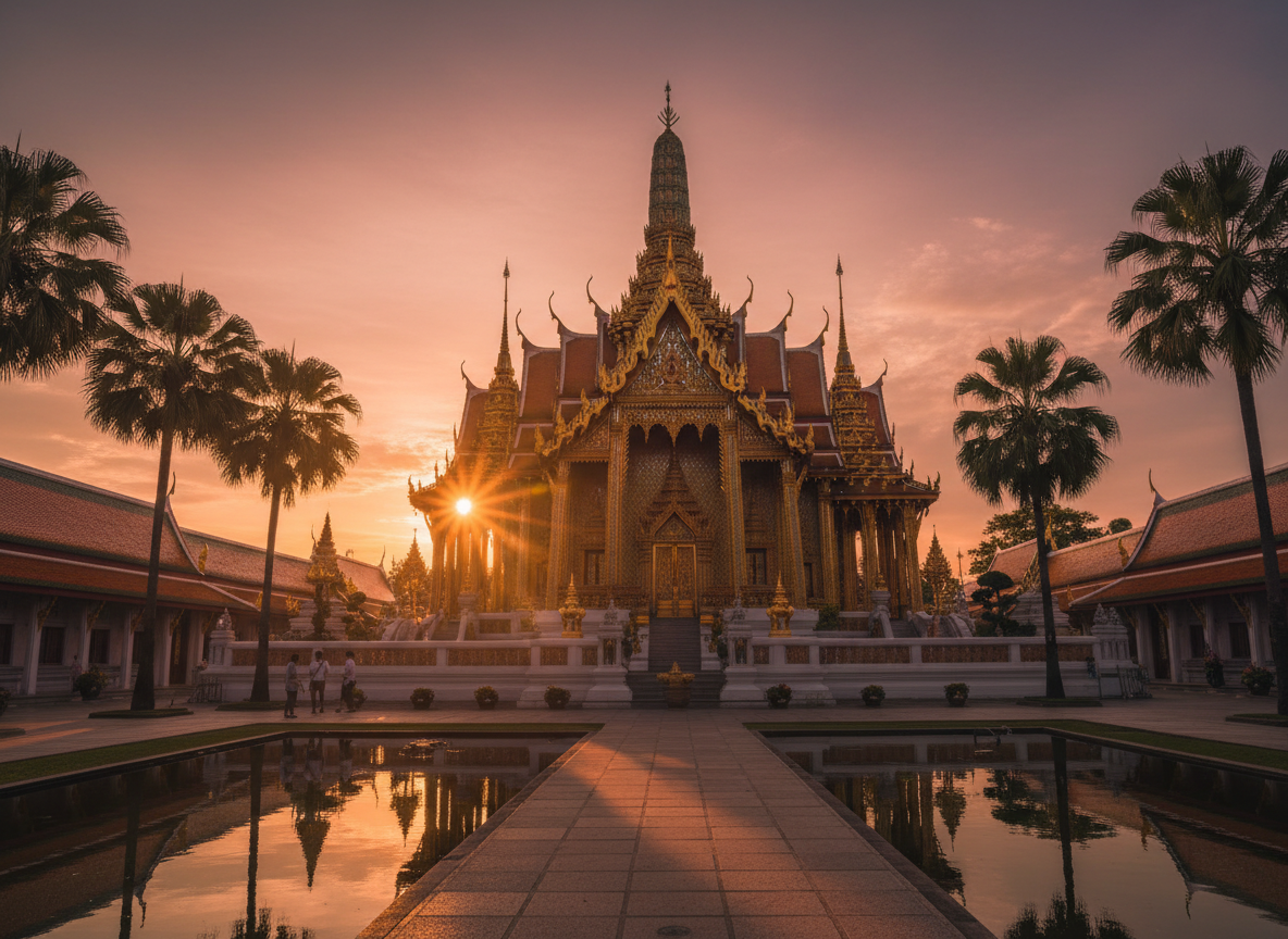 Templo dorado de Tailandia al atardecer